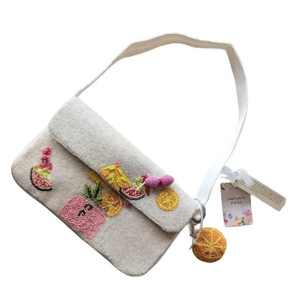 Viral Beaded Handcrafted In India Tropical Cocktail Shoulder Bag Fruit Charm NWT